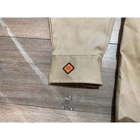 Wrangler FR Flame Resistant Mens XXL Long Sleeve Western Canvas Tan Work Shirt
